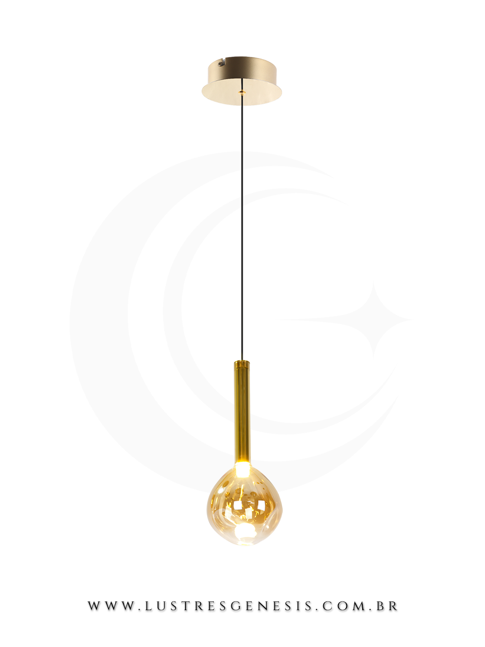 Pendente de Teto Dourado com Vidro Decorativo Bivolt Premium